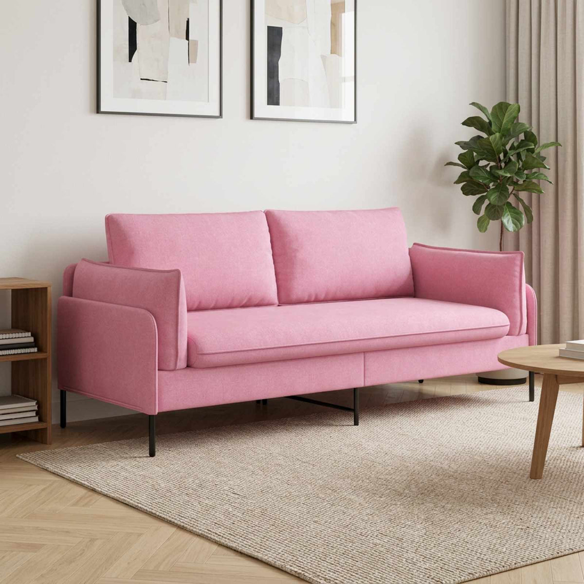 vidaXL 3-Seater Sofa Pink 222 x 81 x 89 cm Fabric 1