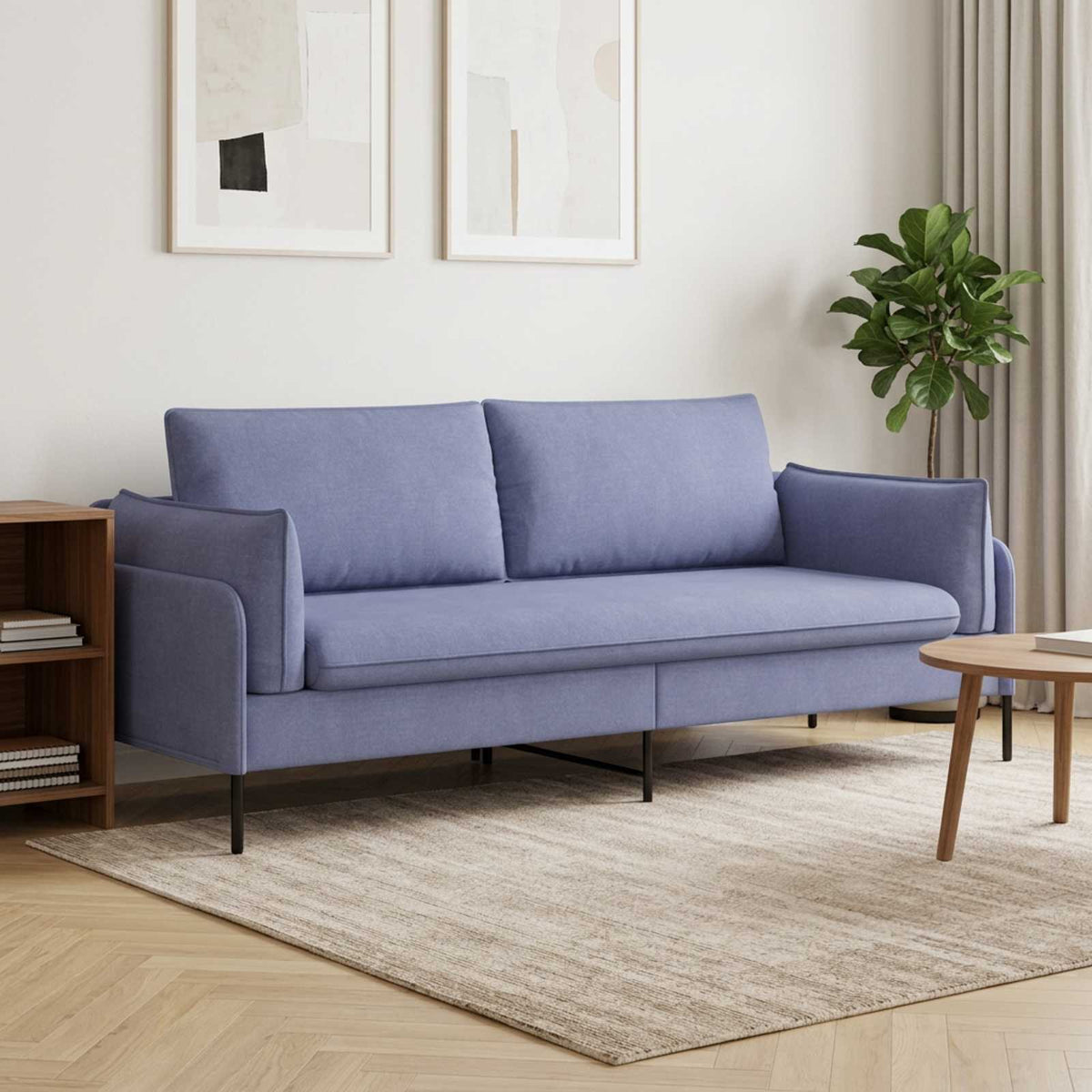 Sofa 222 x 81 x 89 cm Fabric 3-Seater Jeans blue