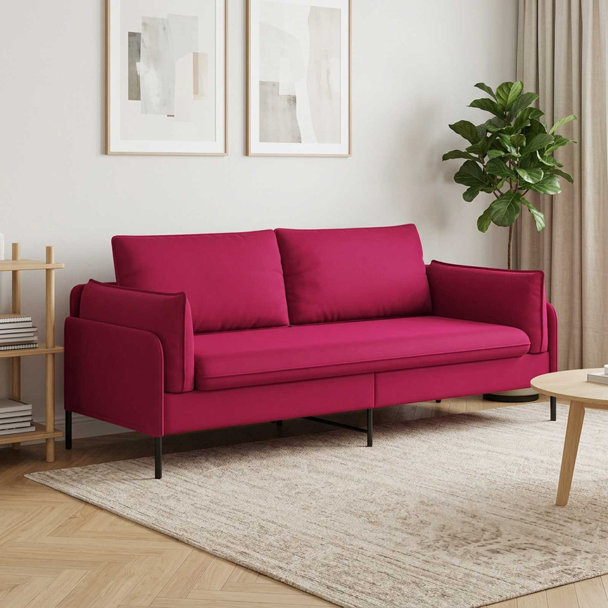 vidaXL 3-Seater Sofa 3-Seater Wine Red 222 x 81 x 89 cm Velvet 1