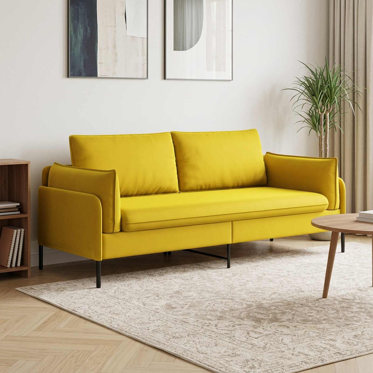 3-Seater Sofa 222 x 81 x 89 cm Velvet 180 cm Yellow