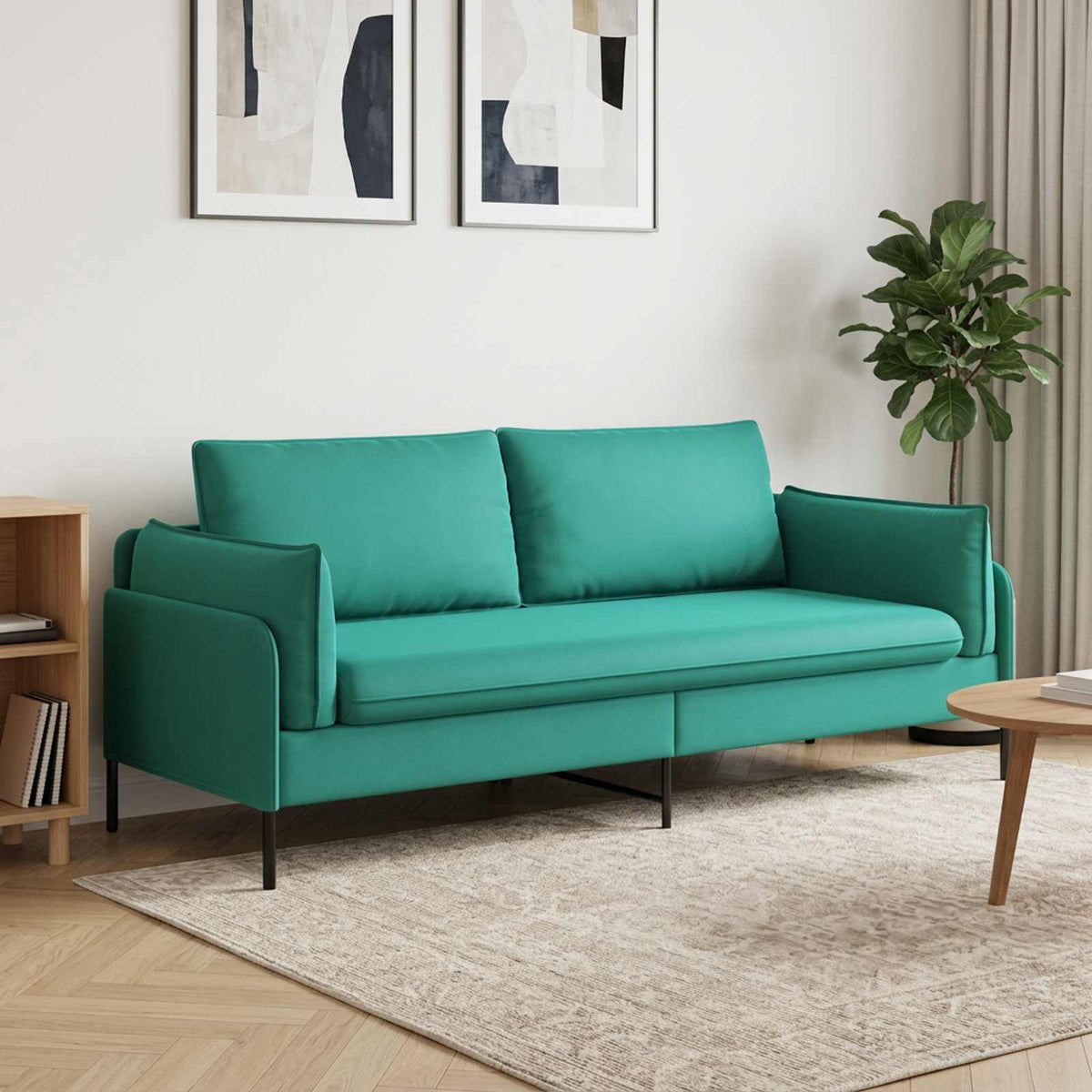 3-Seater Sofa 222 x 81 x 89 cm Velvet 180 cm Turquoise