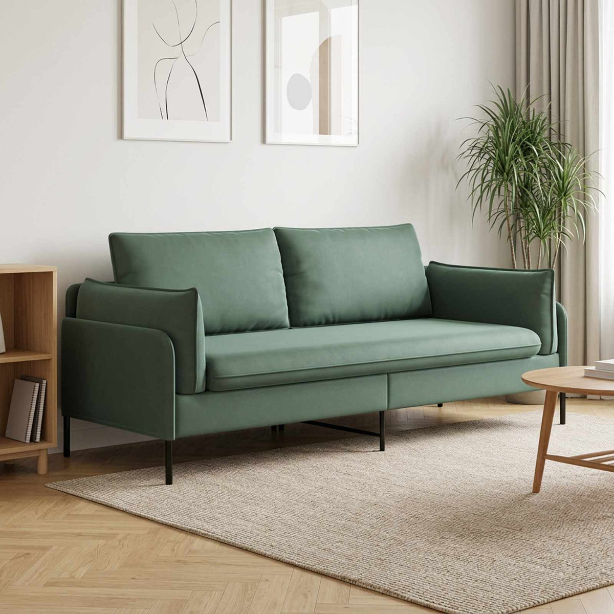 vidaXL 3-Seater Sofa 3-Seater Sea Green 222 x 81 x 89 cm Velvet 1