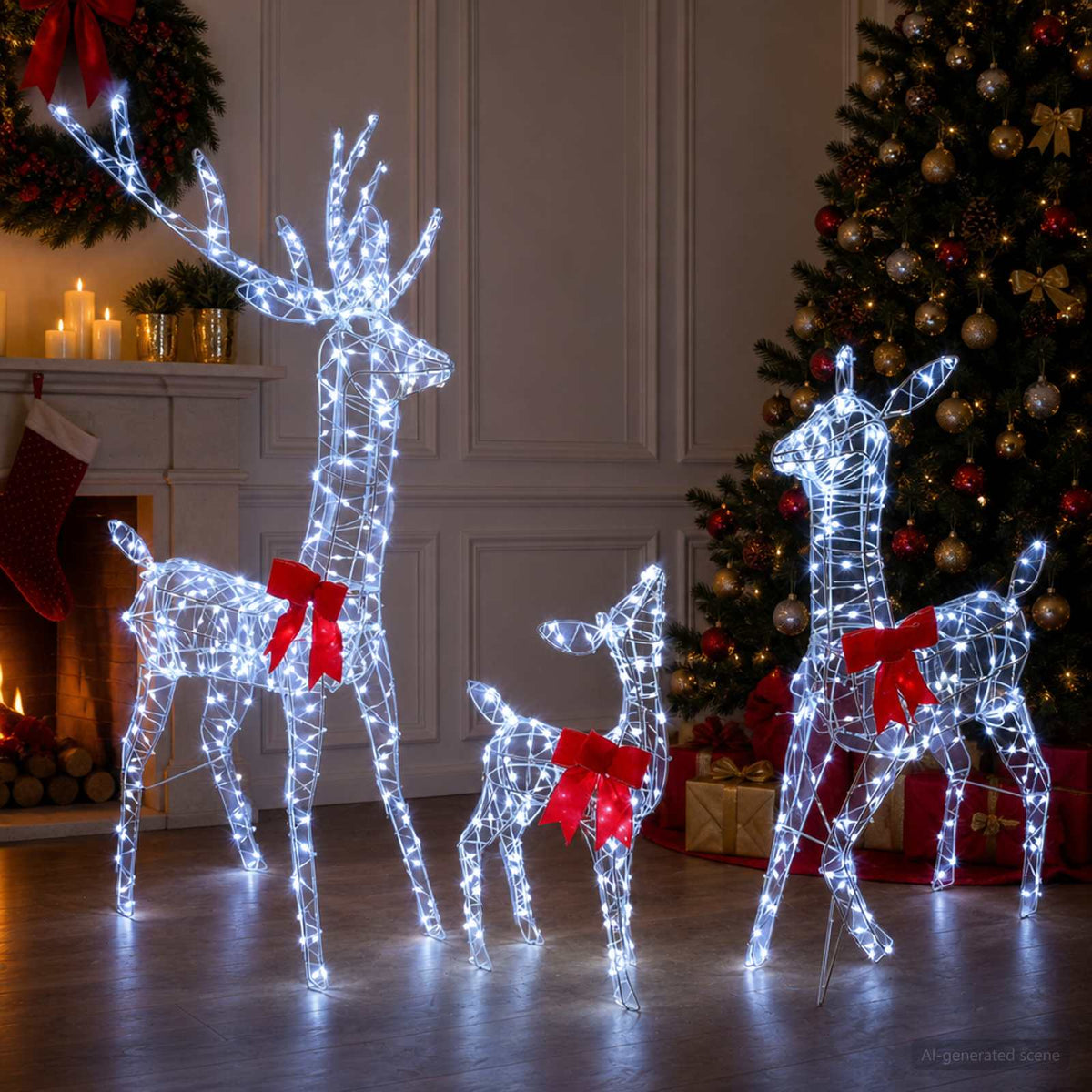 vidaXL Christmas LED Reindeer Family 700 LEDs Cold White 1