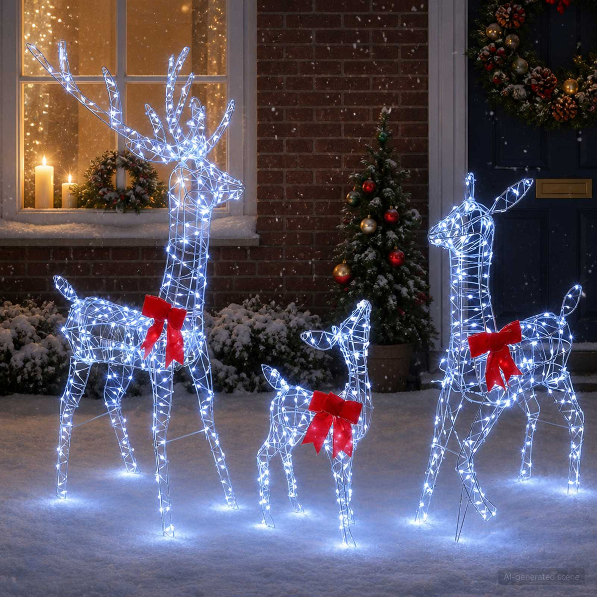 Christmas LED Reindeer Family 700 LEDs Cold White Transparent string