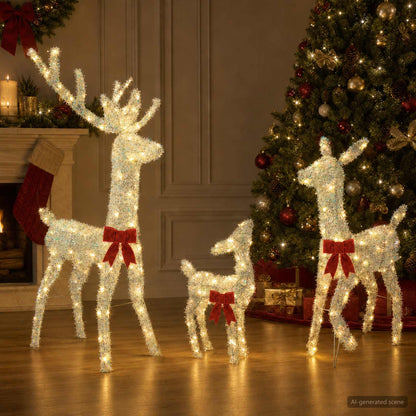 Christmas LED Reindeer Family 700 LEDs Cold White Iridescent tinsel