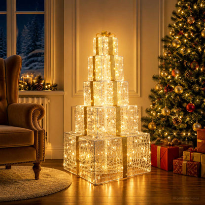 vidaXL Christmas LED Gift Box Stack 250 LEDs Warm White 3