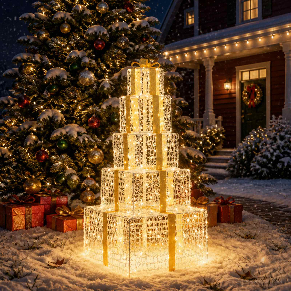 vidaXL Christmas LED Gift Box Stack 250 LEDs Warm White 1