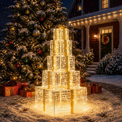 vidaXL Christmas LED Gift Box Stack 250 LEDs Warm White 1