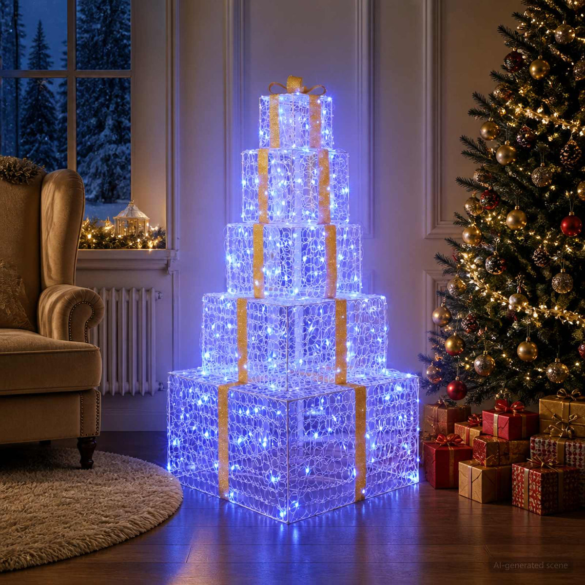 vidaXL Christmas LED Gift Box Stack 250 LEDs Blue 56 x 56 x 120 cm 3