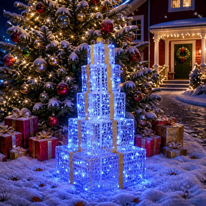 vidaXL Christmas LED Gift Box Stack 250 LEDs Blue 56 x 56 x 120 cm 1