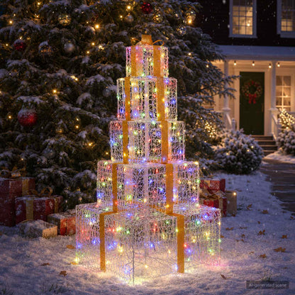 vidaXL Christmas LED Gift Box Stack 250 LEDs Multicolour 1