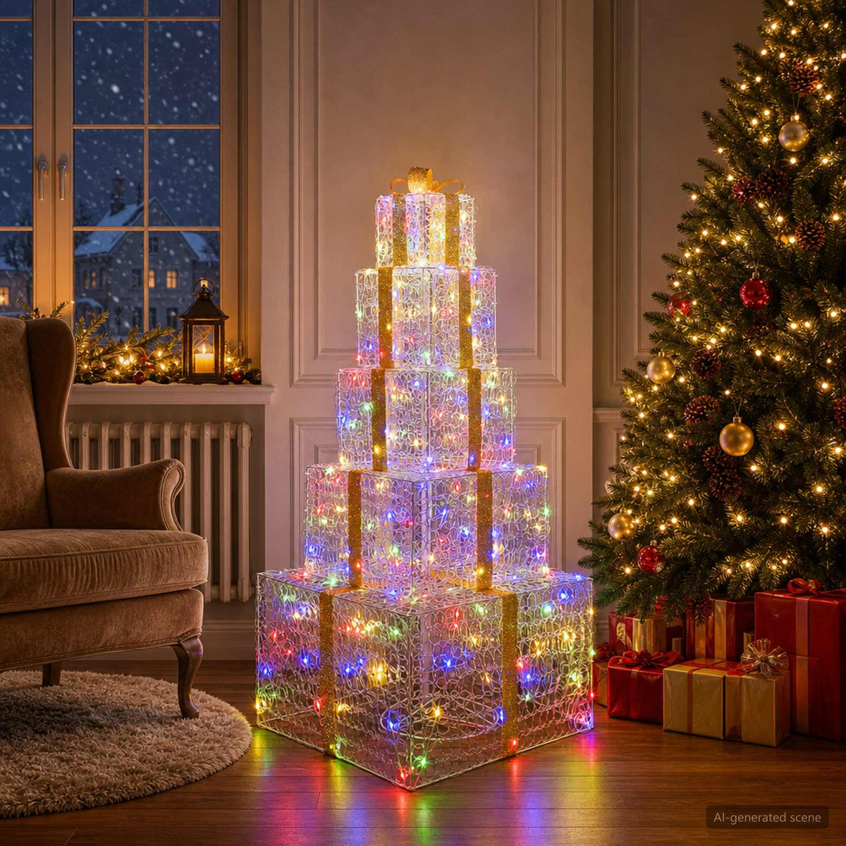 vidaXL Christmas LED Gift Box Stack 250 LEDs Multicolour 3