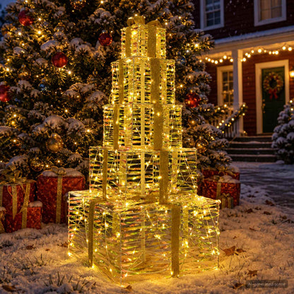 vidaXL Christmas LED Gift Box Stack 250 LEDs Warm White 1