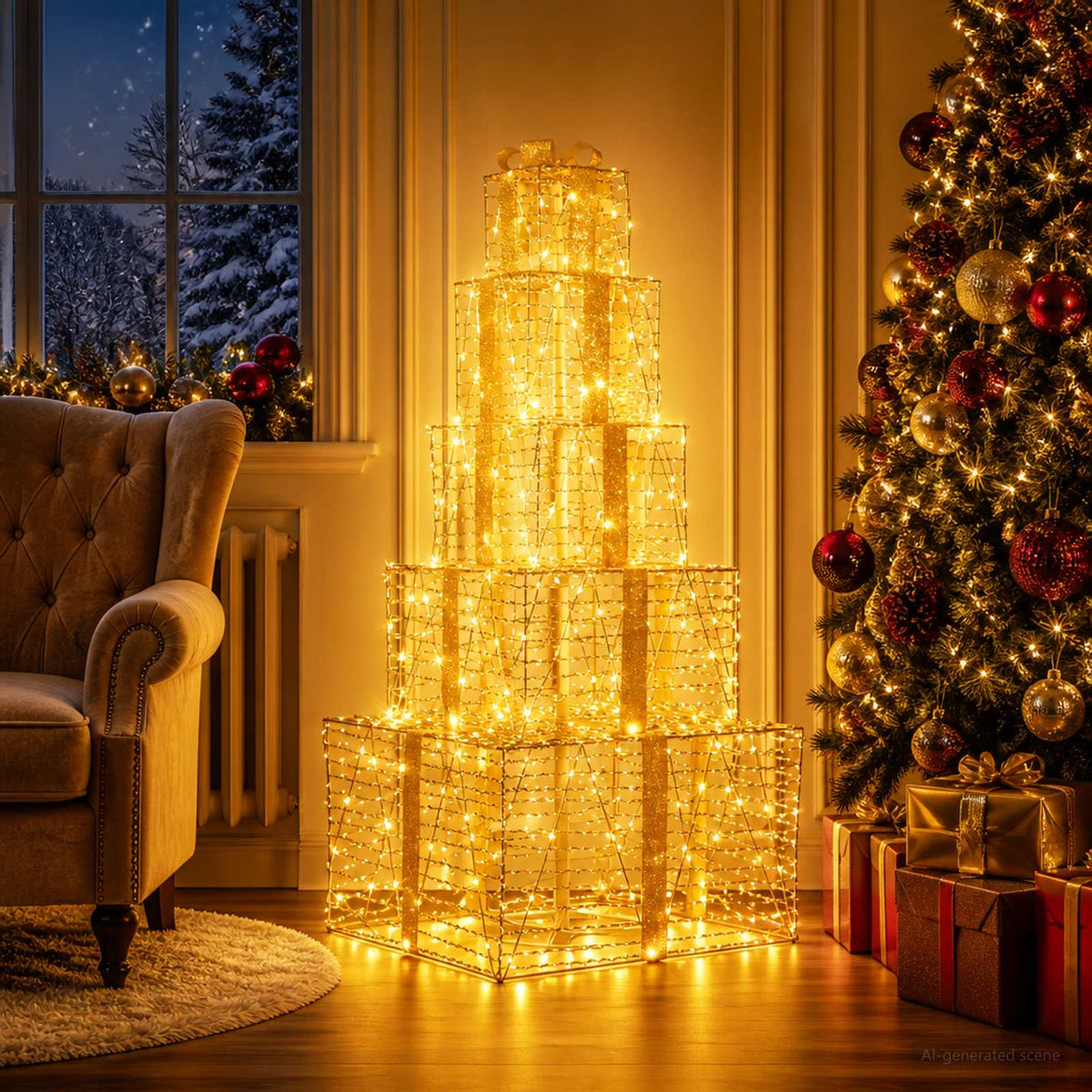 vidaXL Christmas LED Gift Box Stack 250 LEDs Warm White 1
