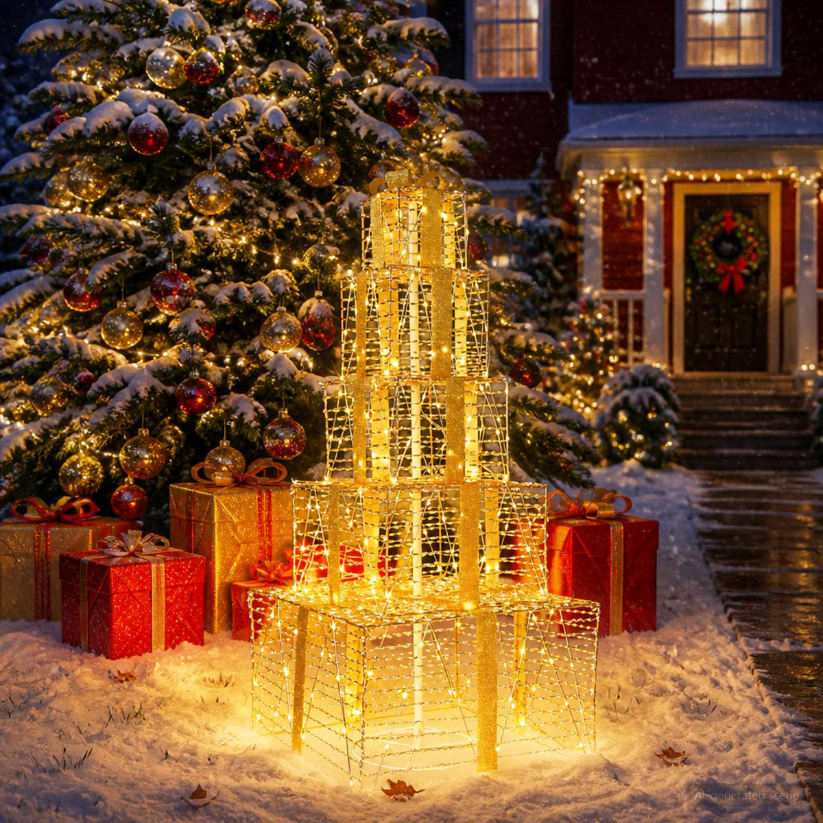 vidaXL Christmas LED Gift Box Stack 250 LEDs Warm White 3