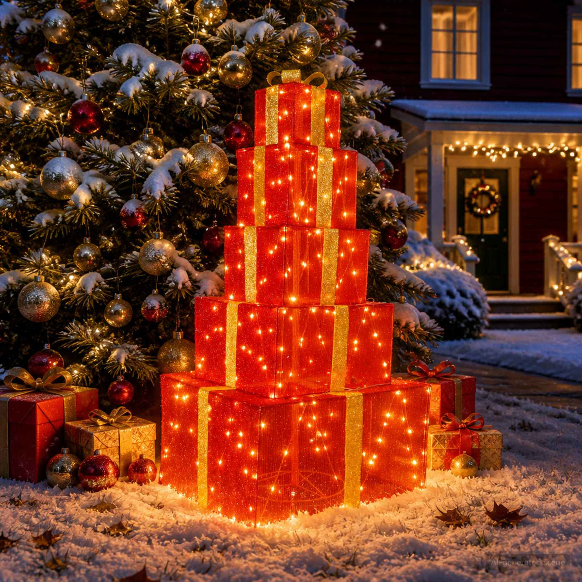 vidaXL Christmas LED Gift Box Stack 250 LEDs Warm White 3