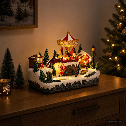 vidaXL Christmas Village Scene with Carousel SALO 25.5 x 16 x 21.5 cm 1