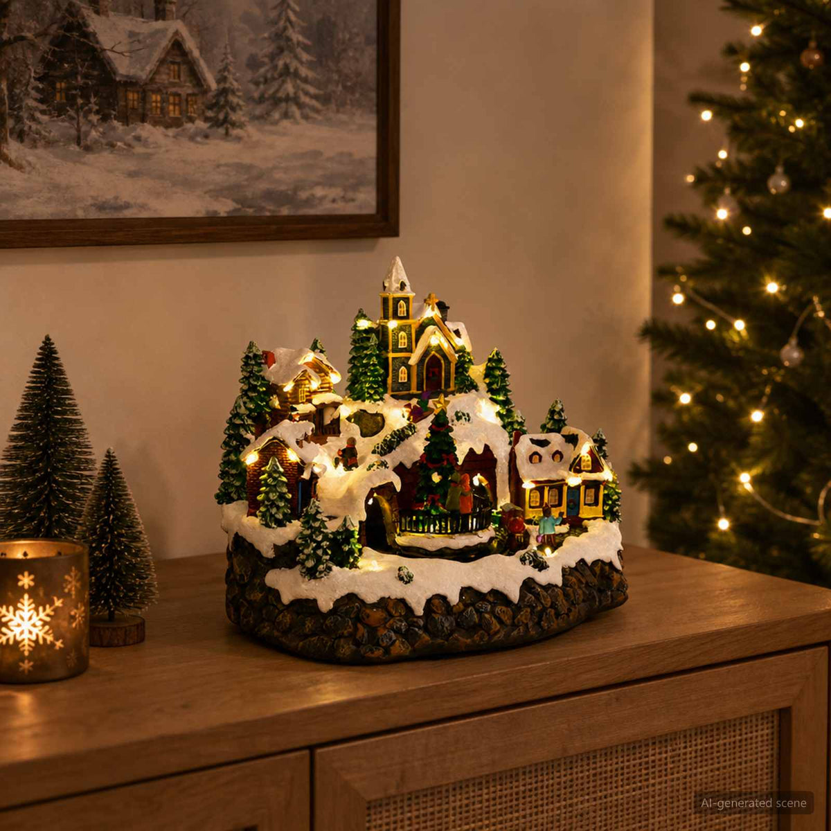 vidaXL Christmas Village Scene with Train SALO 25.5 x 20 x 23 cm Resin 1