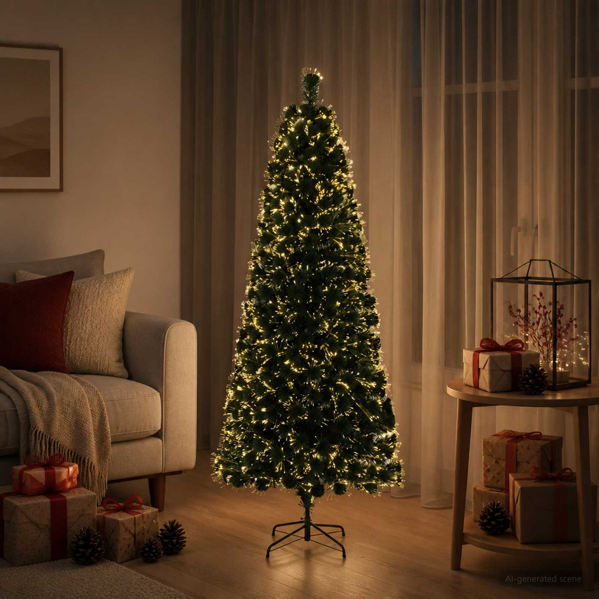 Fiber Optic Christmas Tree 24 LEDs Warm White PVC Green 120 cm