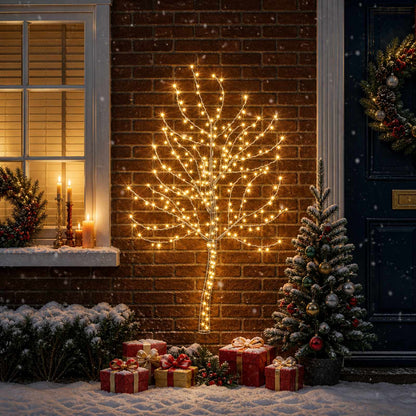 LED Wall Christmas Tree 140 LEDs Steel Black 150 cm Warm white