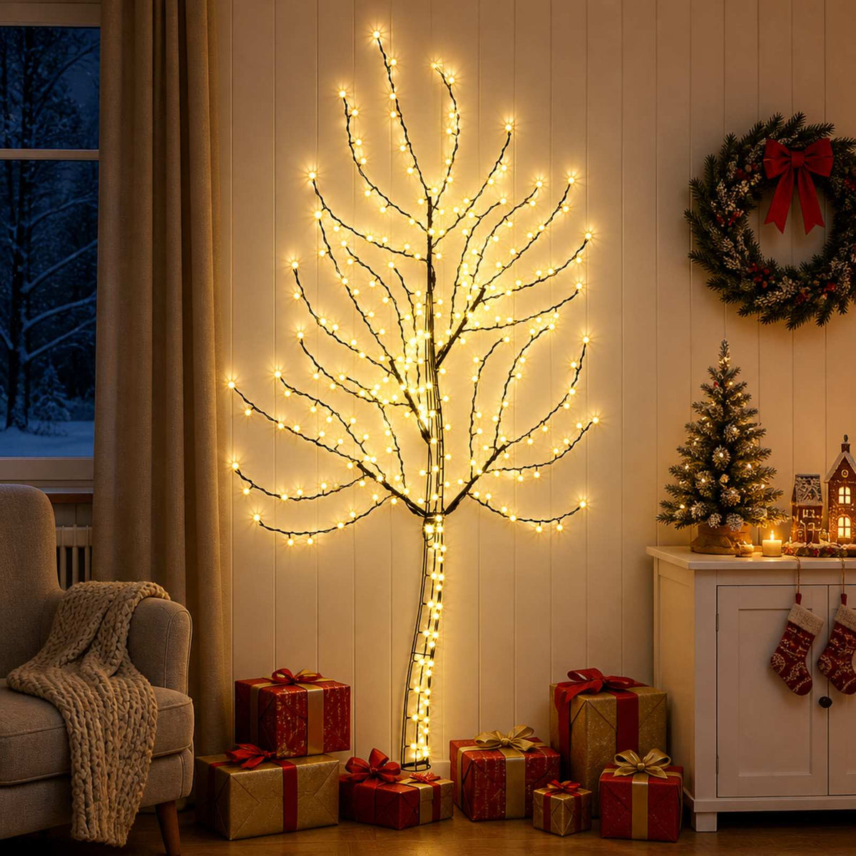 LED Wall Christmas Tree 140 LEDs Steel Black 180 cm Warm white
