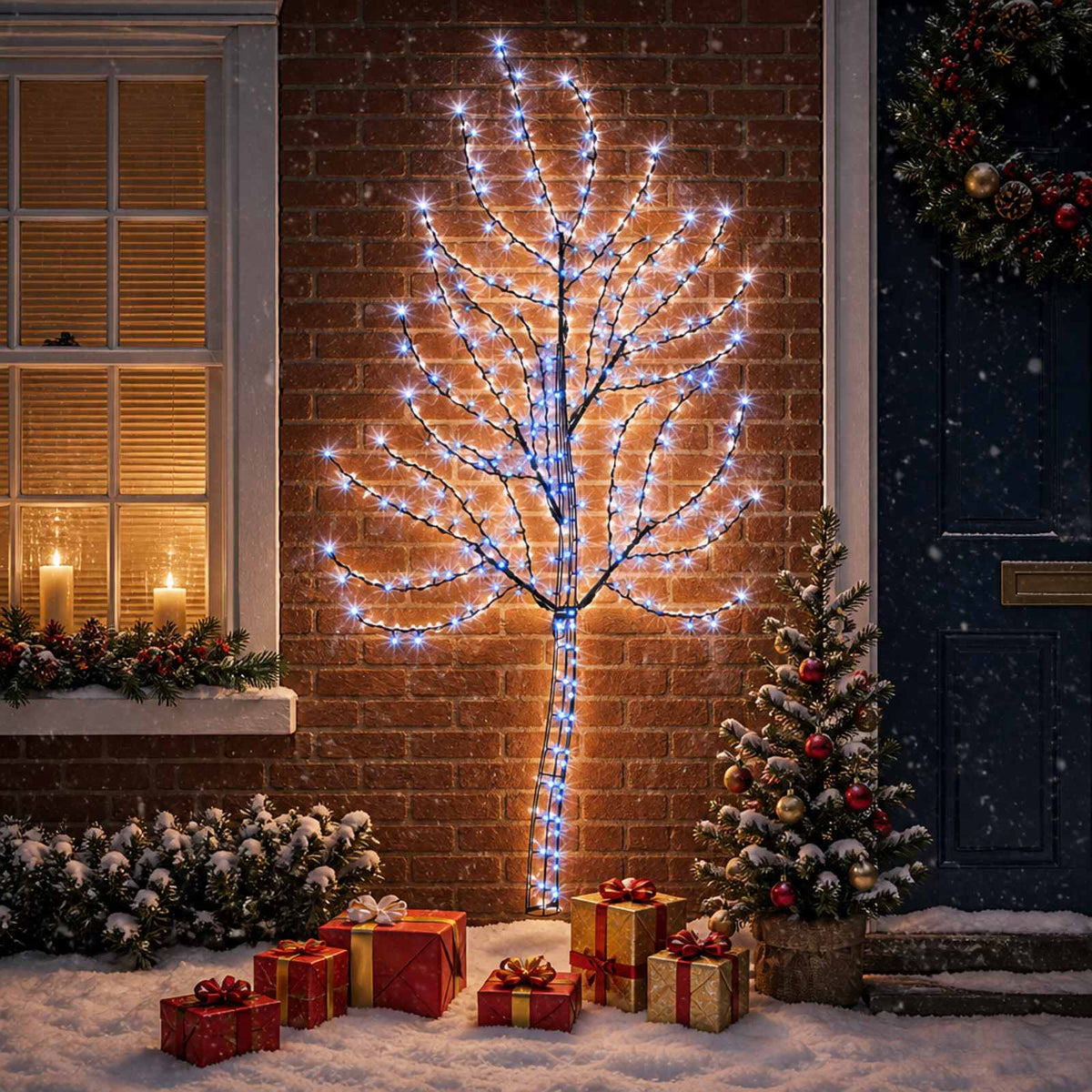 LED Wall Christmas Tree 140 LEDs Steel Black 180 cm Blue