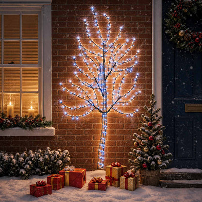 LED Wall Christmas Tree 140 LEDs Steel Black 180 cm Blue