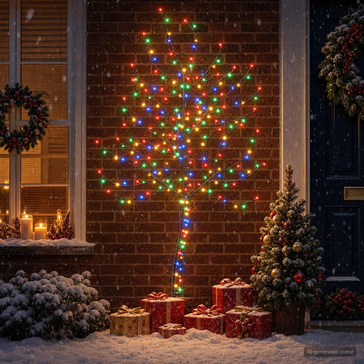 LED Wall Christmas Tree 140 LEDs Steel Black 180 cm Multicolour