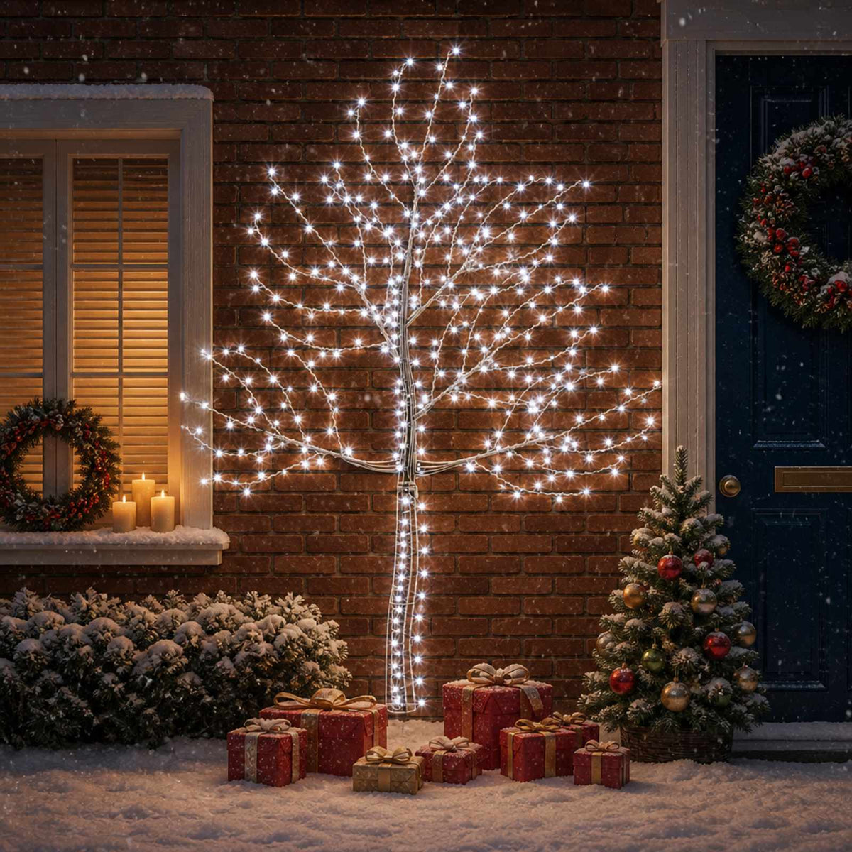 LED Wall Christmas Tree 140 LEDs Steel Black 210 cm Cold white