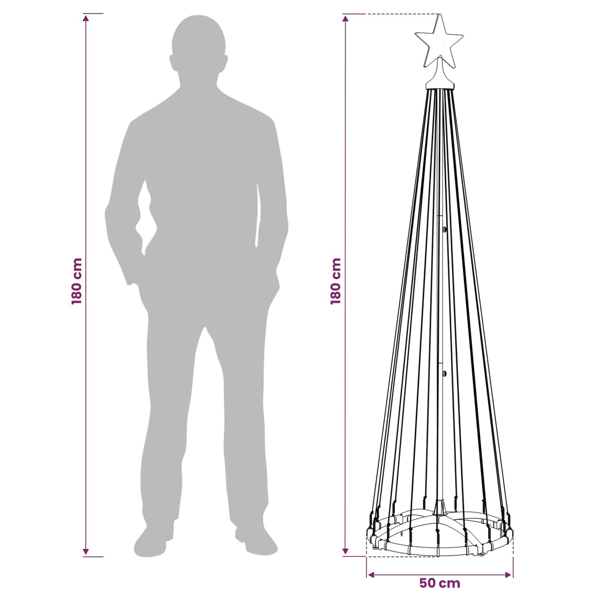 LED Cone Christmas Tree 250 LEDs Steel 180 cm White Warm white