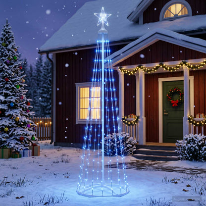 LED Cone Christmas Tree 250 LEDs Steel 180 cm White Blue