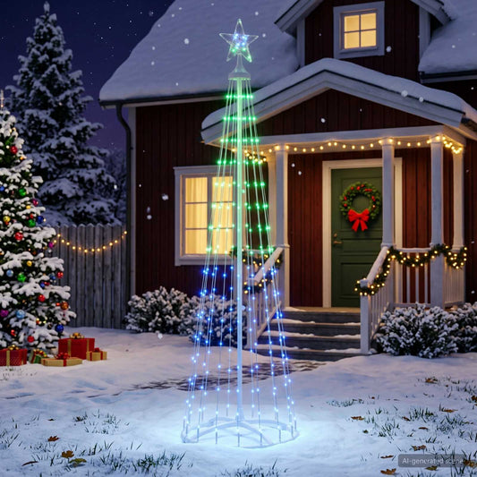 vidaXL LED Cone Christmas Tree 180 cm 250 LEDs RGB Steel White 1