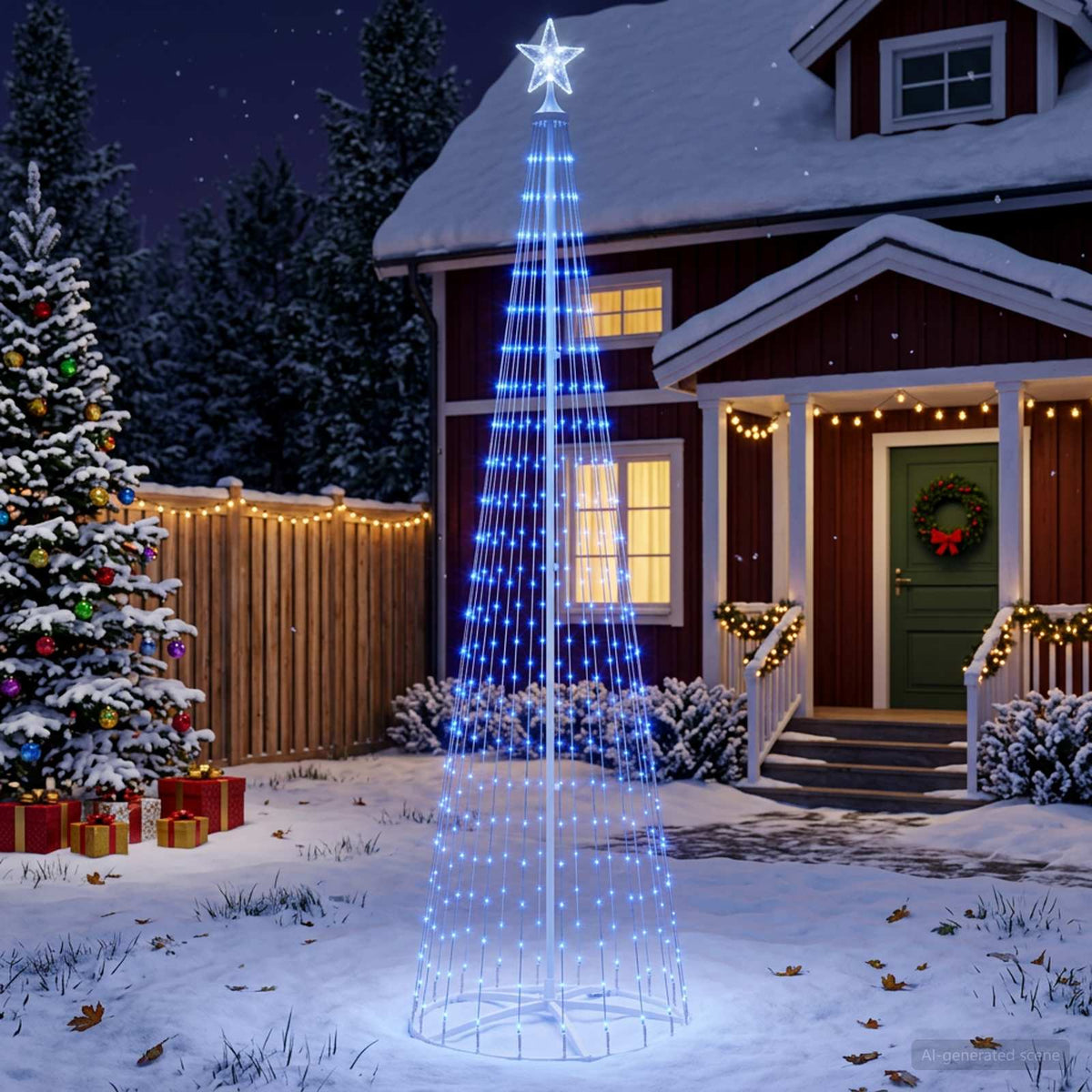 LED Cone Christmas Tree 250 LEDs Steel 250 cm White Blue