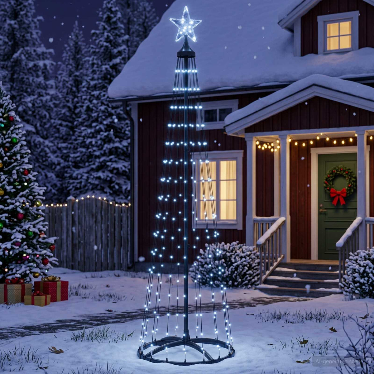 LED Cone Christmas Tree 250 LEDs Steel 180 cm Black Cold white