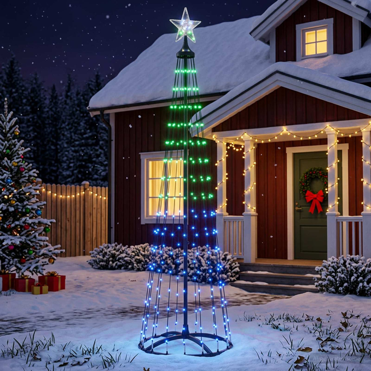 vidaXL LED Cone Christmas Tree 180 cm 250 LEDs Multicolour Steel White 1