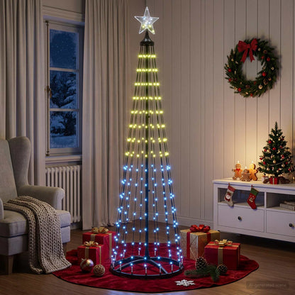vidaXL LED Cone Christmas Tree 180 cm 250 LEDs Multicolour Steel White 4