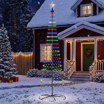 LED Cone Christmas Tree 250 LEDs Steel 250 cm Black Multicolour