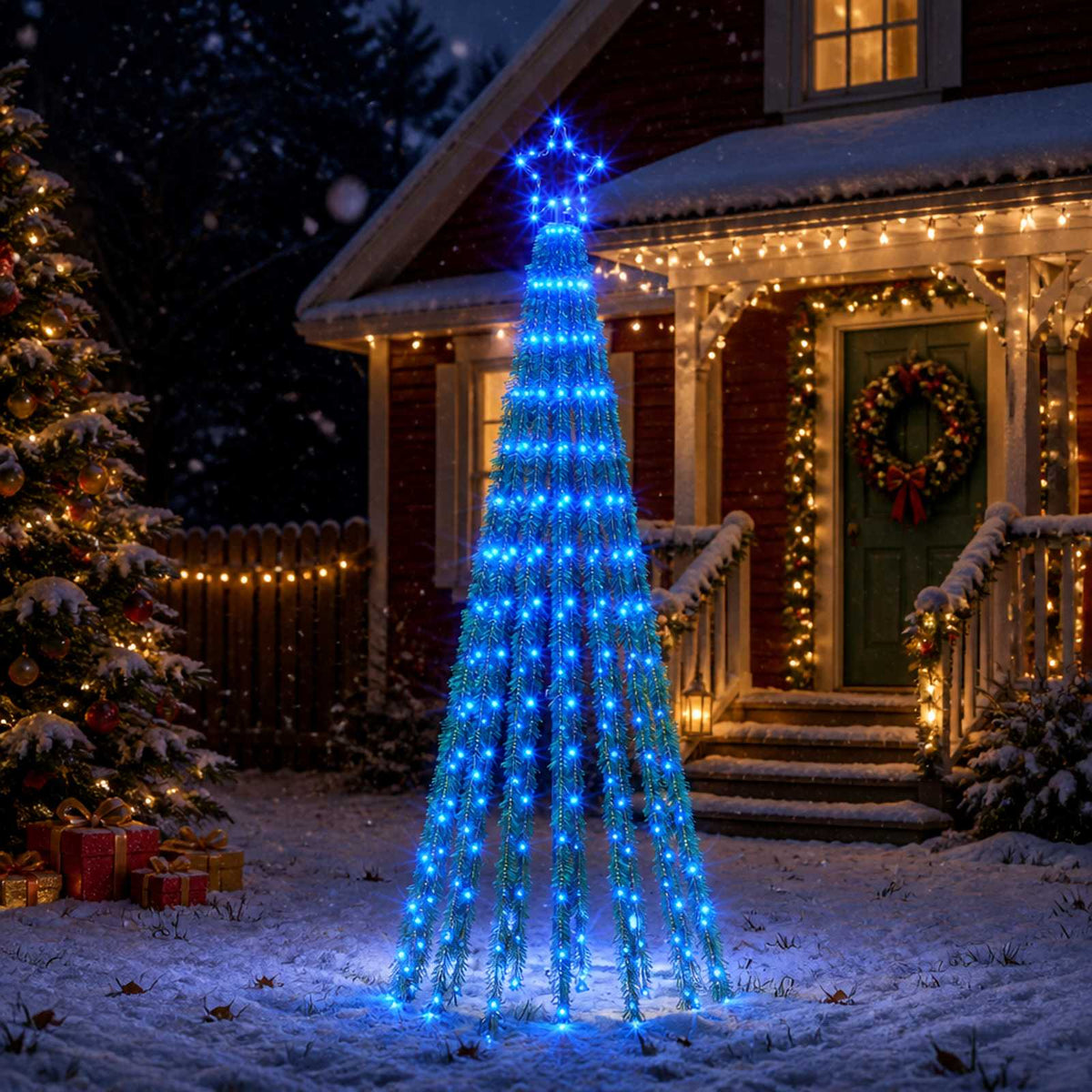LED Christmas Tree 255 LEDs Steel Black 180 cm Blue