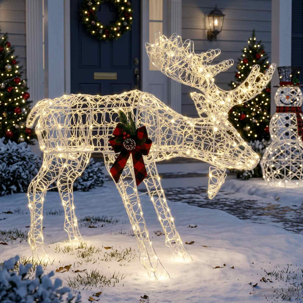 Moose Christmas Decoration White 120 x 27 x 105 cm Acrylic Warm white