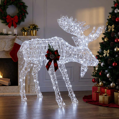 Moose Christmas Decoration White 120 x 27 x 105 cm Acrylic Cold white