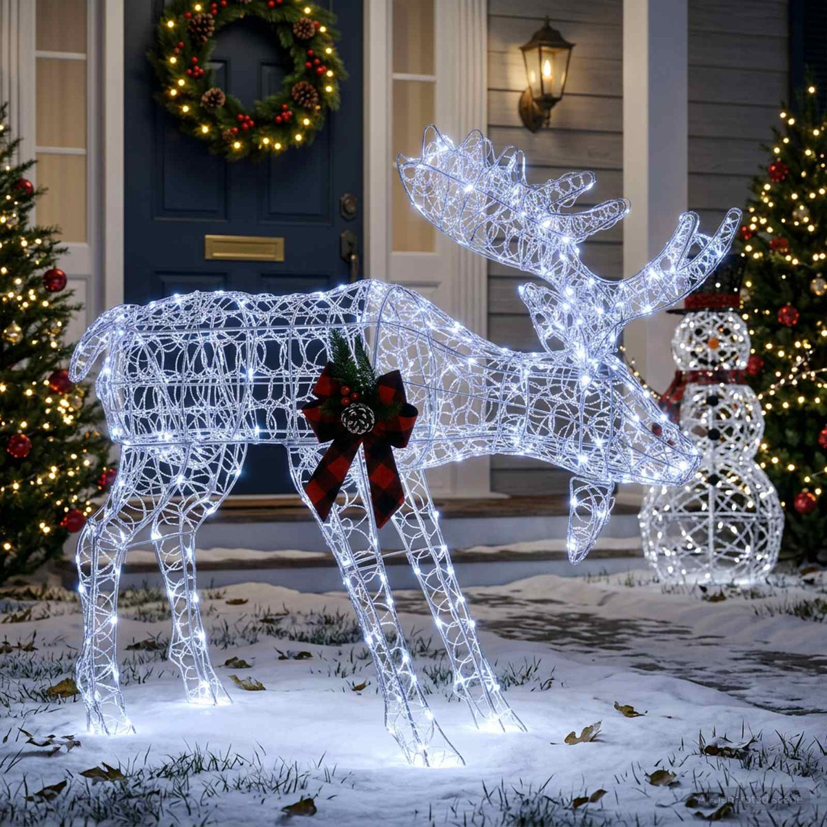 Moose Christmas Decoration White 120 x 27 x 105 cm Acrylic Blue