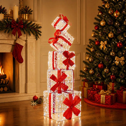 Gift Box Christmas Decoration 5 pcs 125 LEDs Cold white