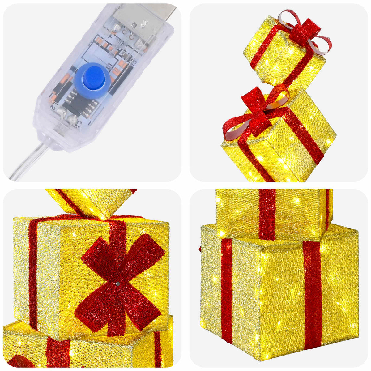 Gift Box Christmas Decoration 5 pcs 125 LEDs Warm White Gold fabric
