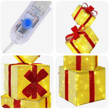 Gift Box Christmas Decoration 5 pcs 125 LEDs Warm White Gold fabric