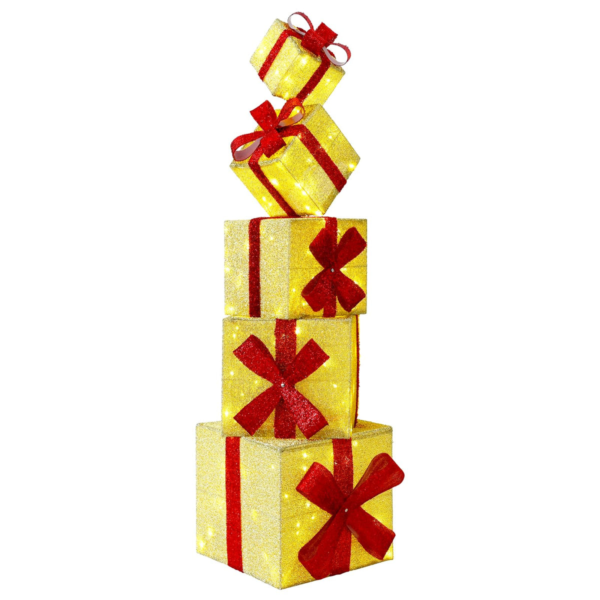 Gift Box Christmas Decoration 5 pcs 125 LEDs Warm White Gold fabric