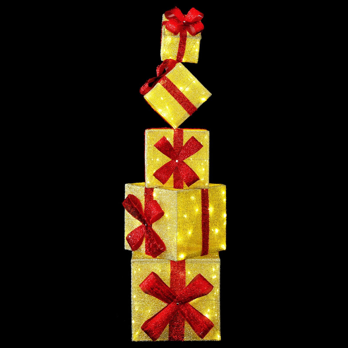 Gift Box Christmas Decoration 5 pcs 125 LEDs Warm White Gold fabric