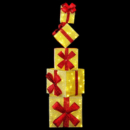 Gift Box Christmas Decoration 5 pcs 125 LEDs Warm White Gold fabric
