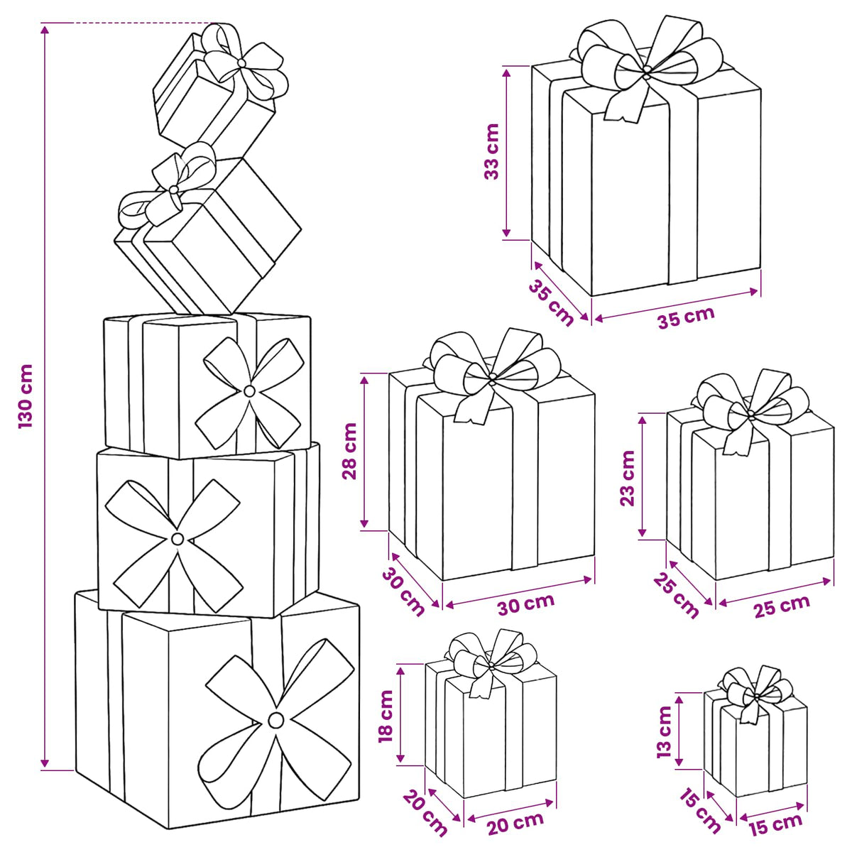 Gift Box Christmas Decoration 5 pcs 125 LEDs Warm White Gold fabric