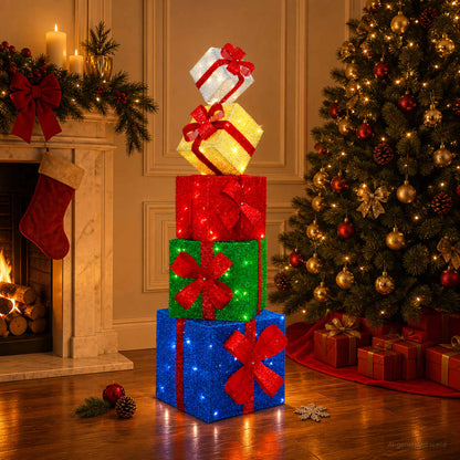 Gift Box Christmas Decoration 5 pcs 125 LEDs Warm White Multicolour fabric