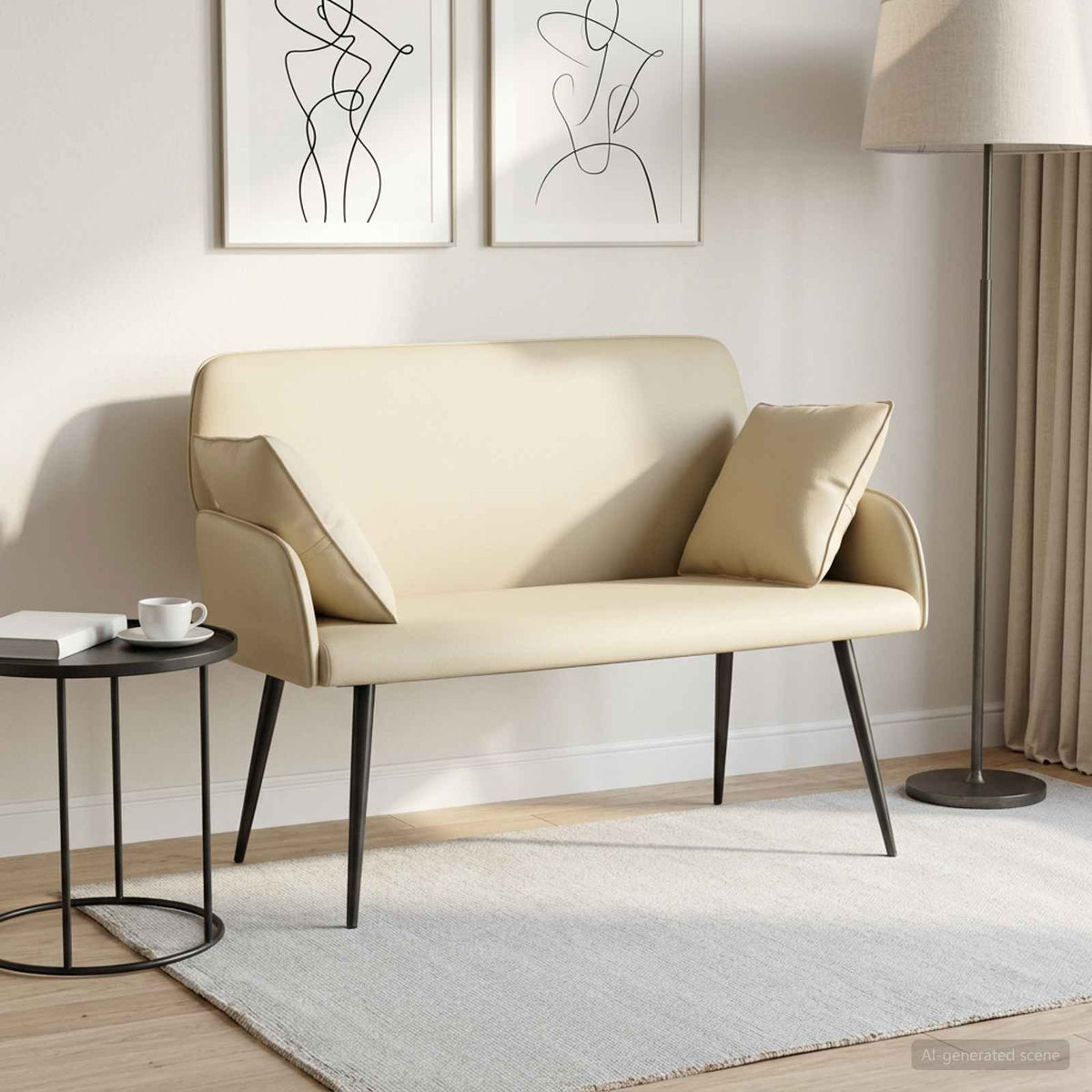 2 Seater Sofa with Metal Legs 2-Seater Faux Leather Cream